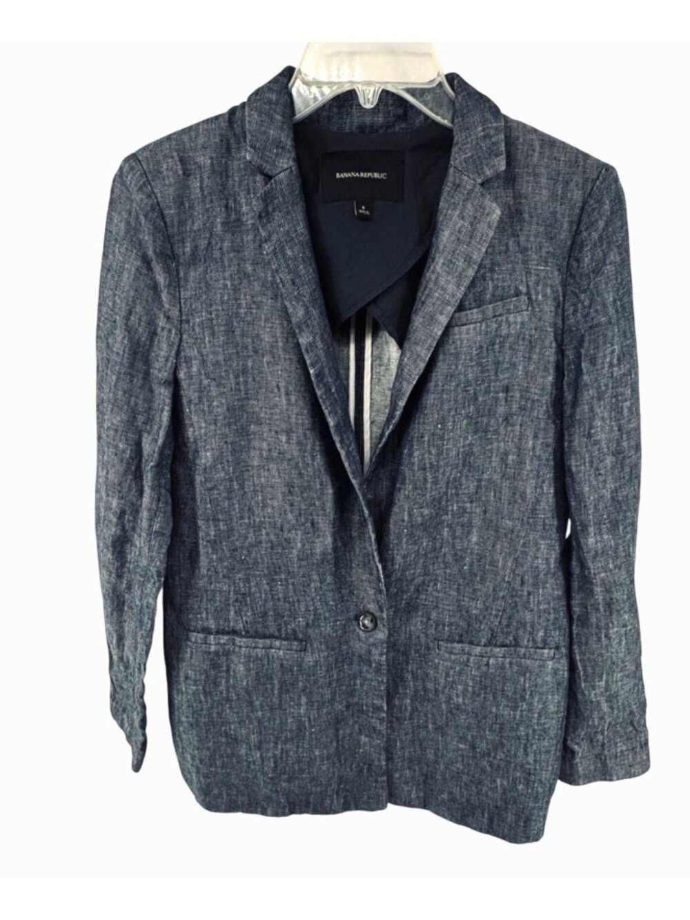 Banana Republic Women's Linen Boyfriend Blazer Size 6 Navy Blue Lagenlook